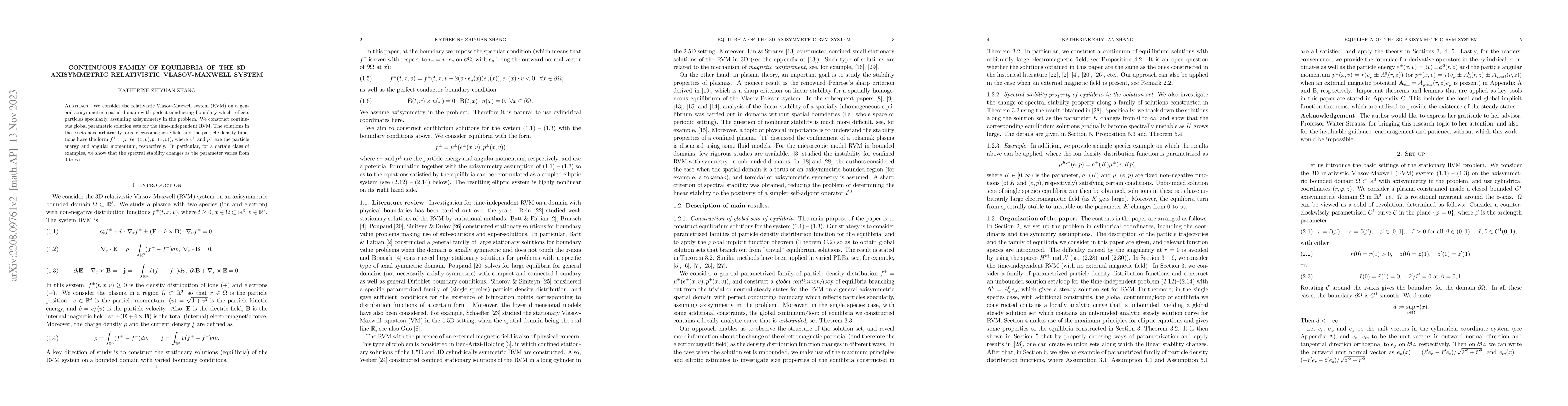 Thumbnail for Continuous Family of Equilibria of the 3D Axisymmetric Relativistic
  Vlasov-Maxwell System