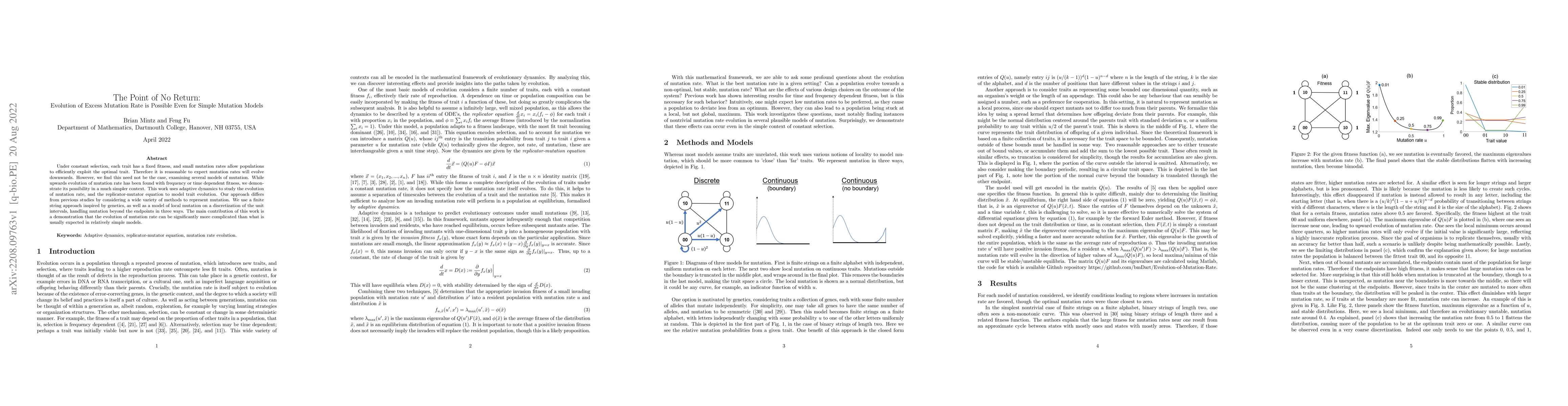 Thumbnail for The Point of No Return: Evolution of Excess Mutation Rate is Possible
  Even for Simple Mutation Models