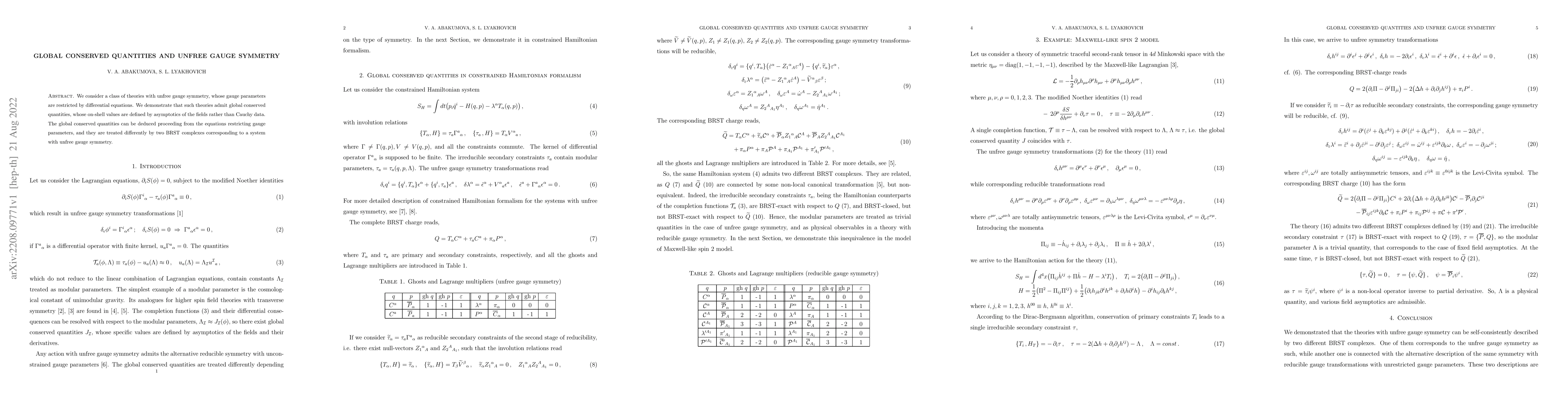 Thumbnail for Global conserved quantities and unfree gauge symmetry
