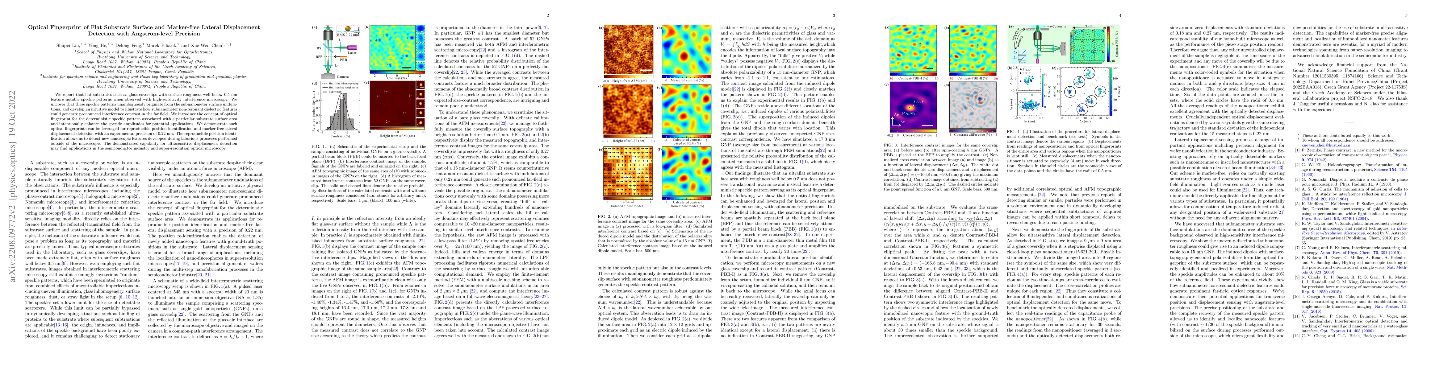 Thumbnail for Optical Fingerprint of Flat Substrate Surface and Marker-free Lateral
  Displacement Detection with Angstrom-level Precision