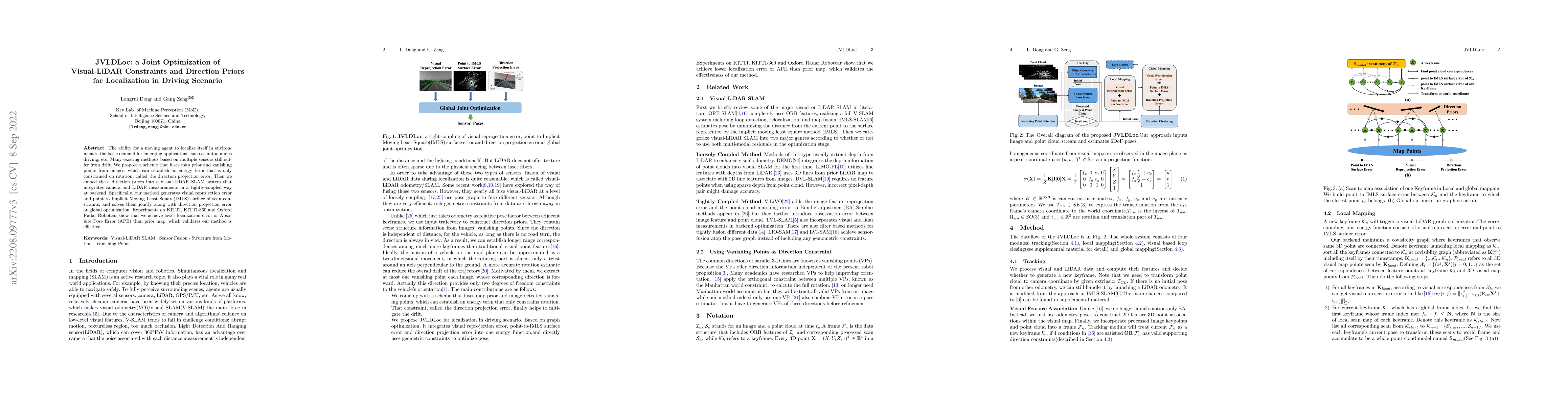 Thumbnail for JVLDLoc: a Joint Optimization of Visual-LiDAR Constraints and Direction
  Priors for Localization in Driving Scenario