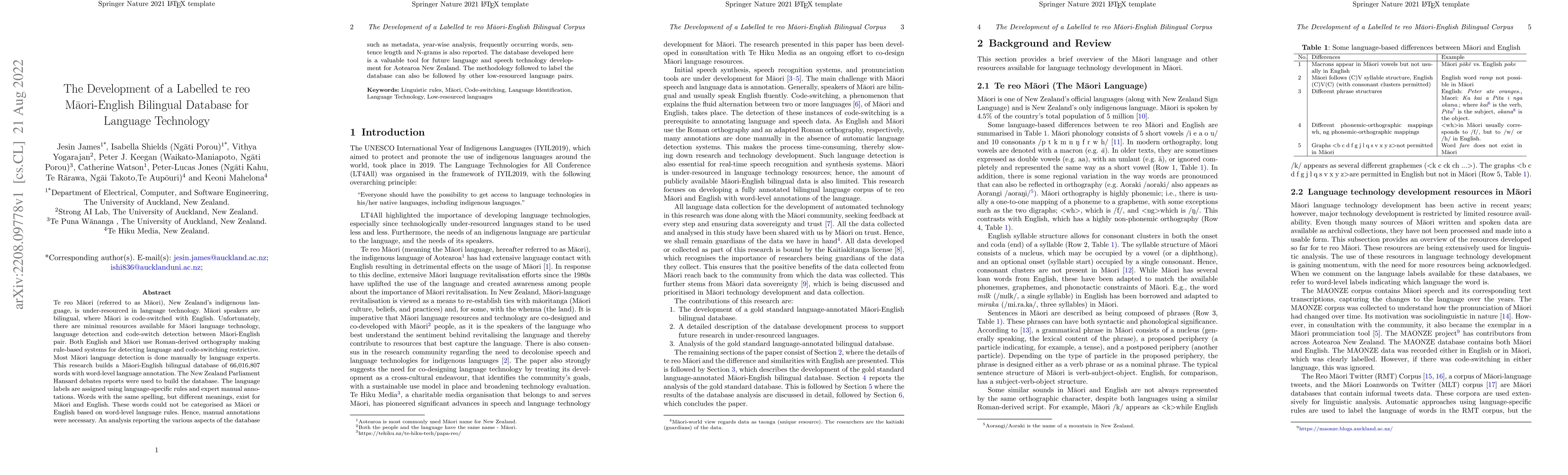 Thumbnail for The Development of a Labelled te reo M\=aori-English Bilingual Database
  for Language Technology