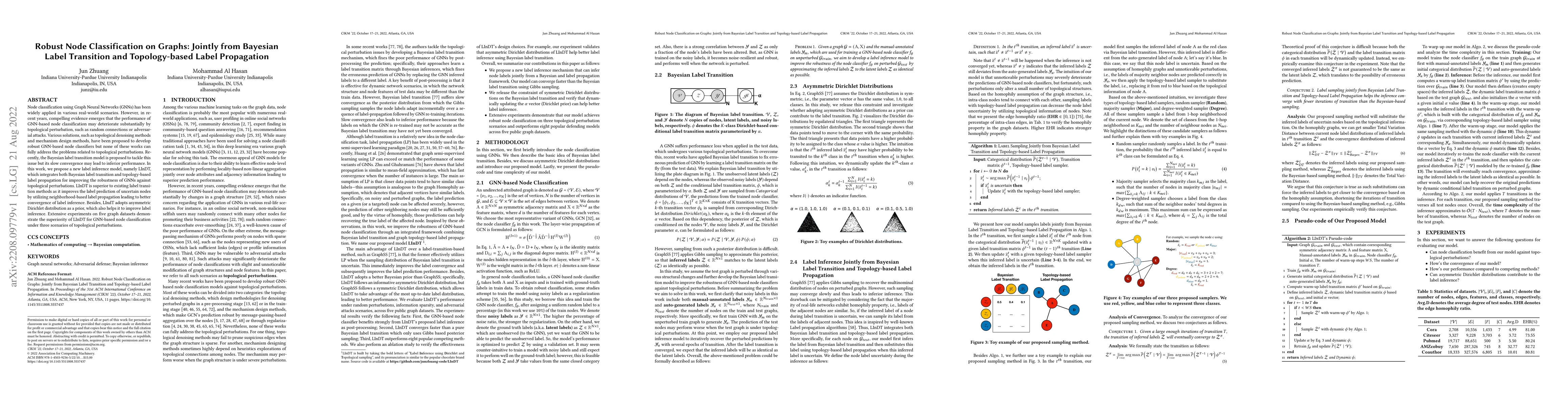 Thumbnail for Robust Node Classification on Graphs: Jointly from Bayesian Label
  Transition and Topology-based Label Propagation