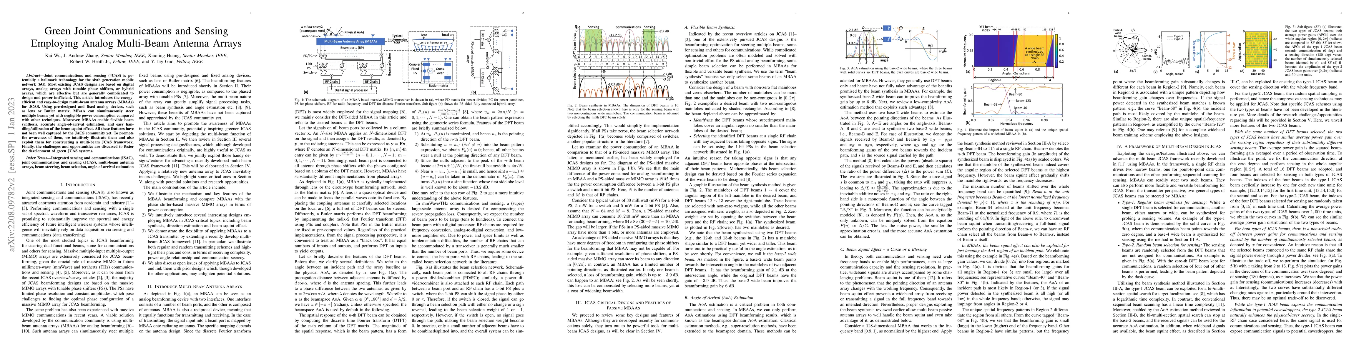 Thumbnail for Green Joint Communications and Sensing Employing Analog Multi-Beam
  Antenna Arrays