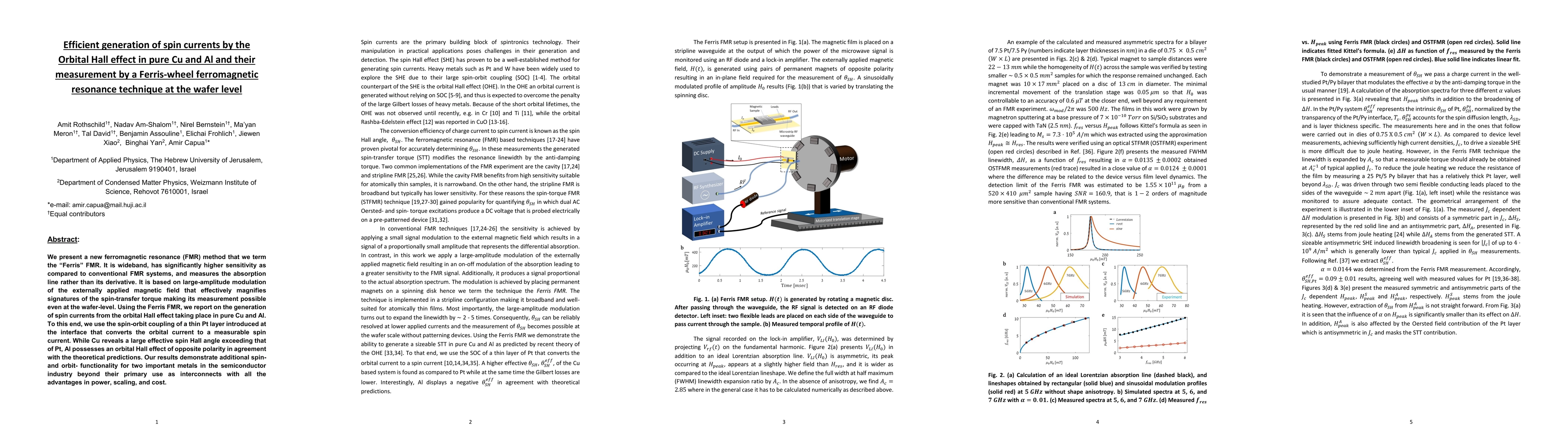 Thumbnail for Efficient generation of spin currents by the Orbital Hall effect in pure
  Cu and Al and their measurement by a Ferris-wheel ferromagnetic resonance
  technique at the wafer level