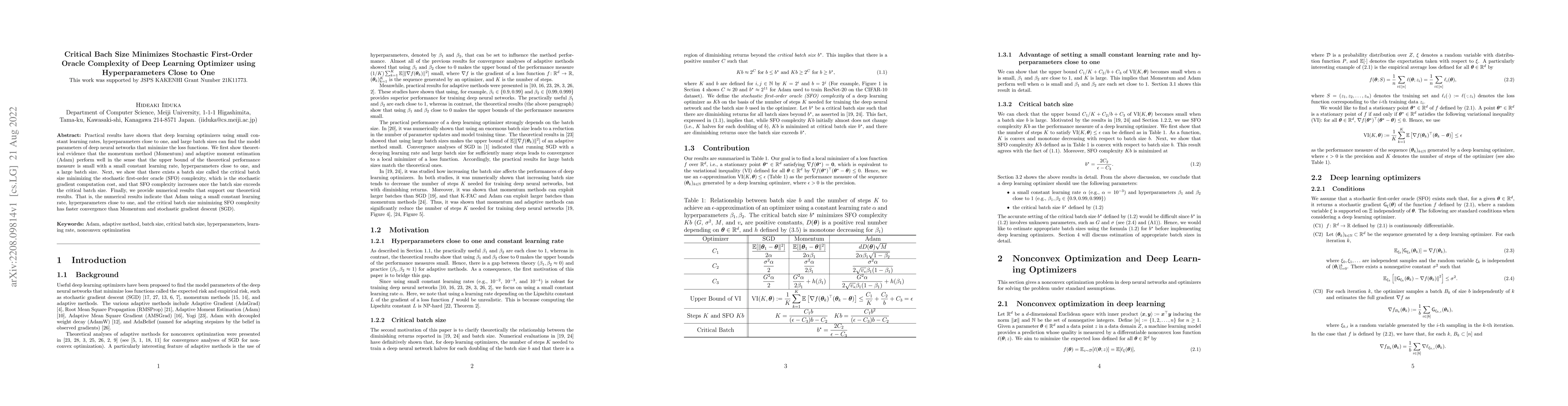 Thumbnail for Critical Bach Size Minimizes Stochastic First-Order Oracle Complexity of
  Deep Learning Optimizer using Hyperparameters Close to One