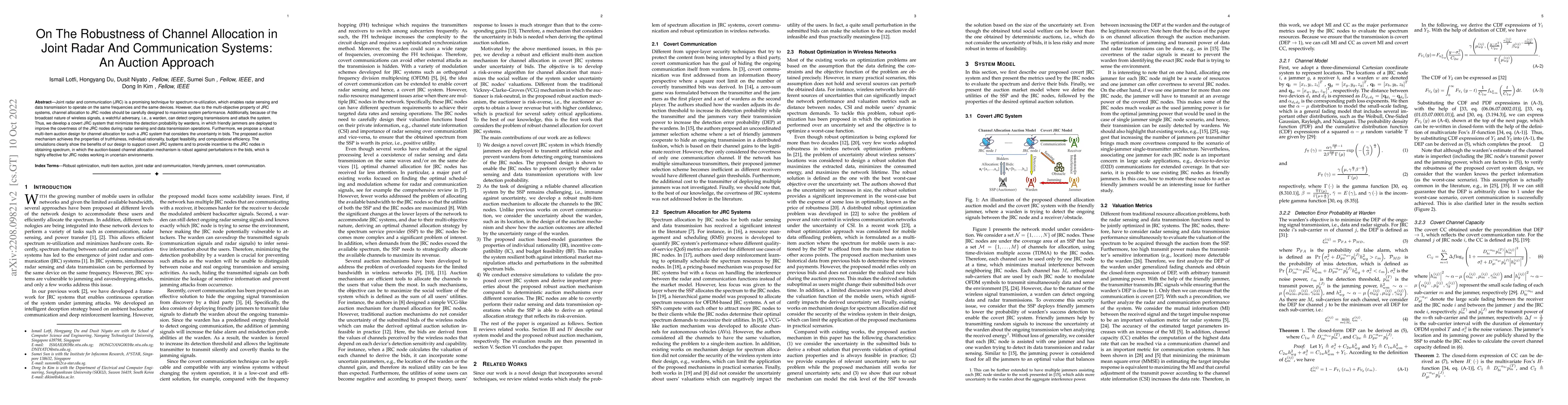 Thumbnail for On The Robustness of Channel Allocation in Joint Radar And Communication
  Systems: An Auction Approach