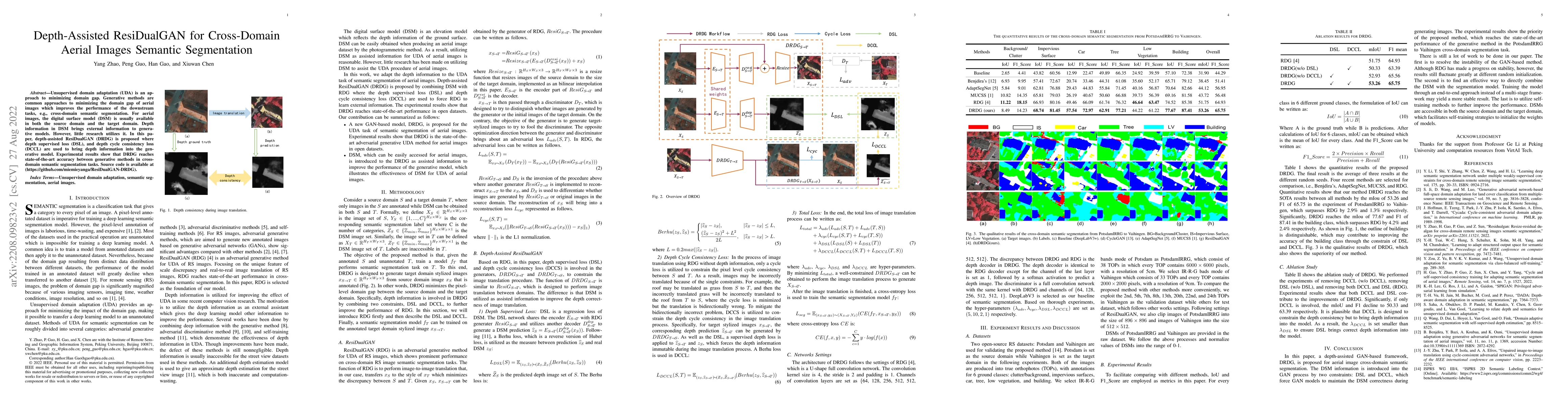 Thumbnail for Depth-Assisted ResiDualGAN for Cross-Domain Aerial Images Semantic
  Segmentation