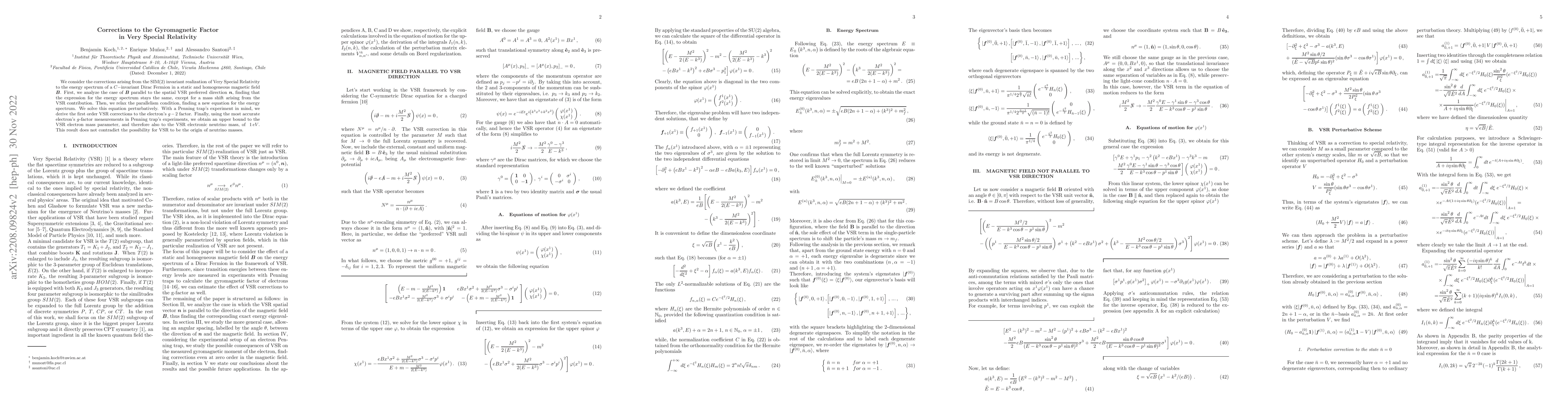Thumbnail for Corrections to the Gyromagnetic Factor in Very Special Relativity