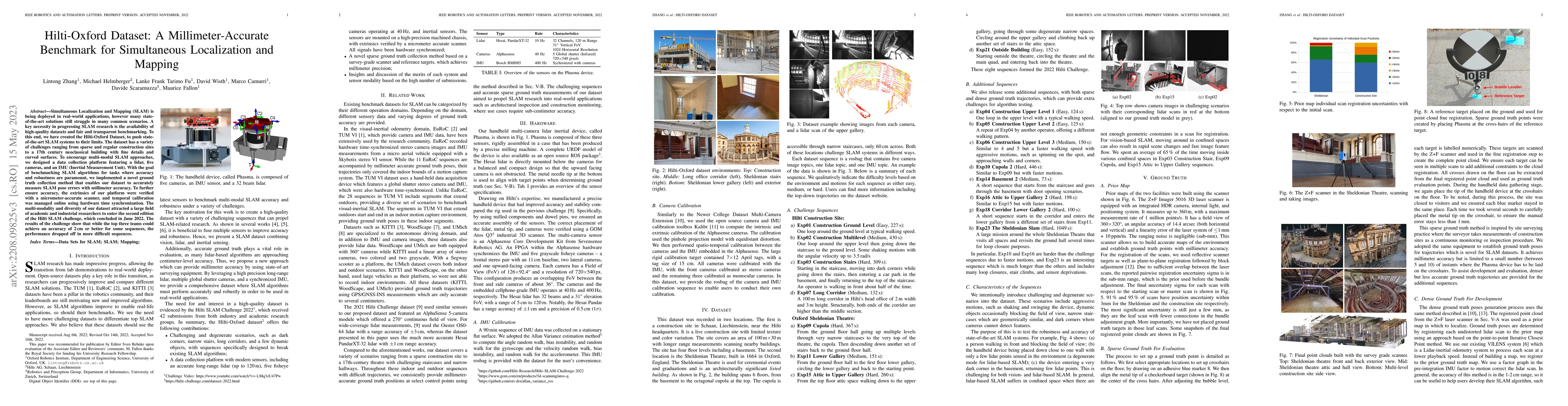 Thumbnail for Hilti-Oxford Dataset: A Millimetre-Accurate Benchmark for Simultaneous
  Localization and Mapping
