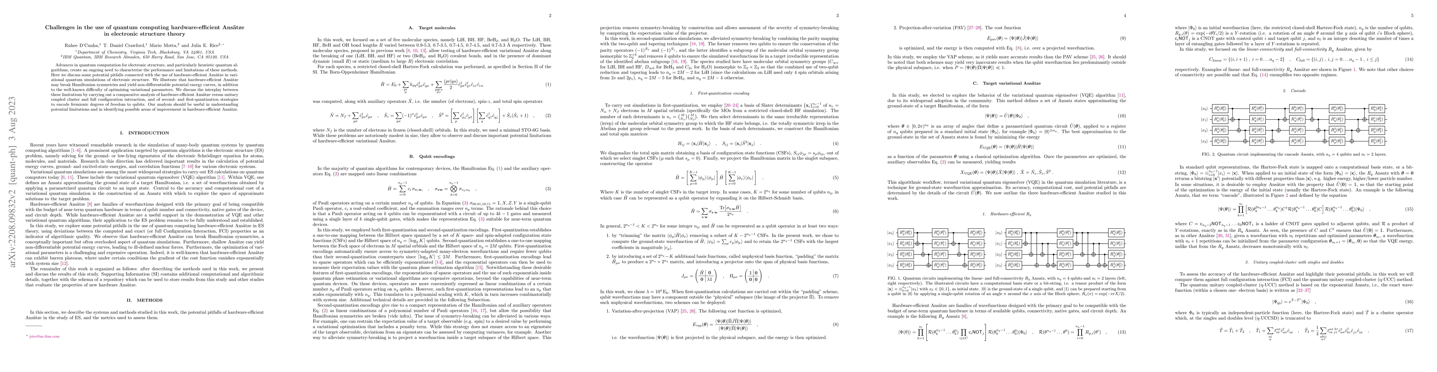 Thumbnail for Challenges in the use of quantum computing hardware-efficient Ansatze in
  electronic structure theory