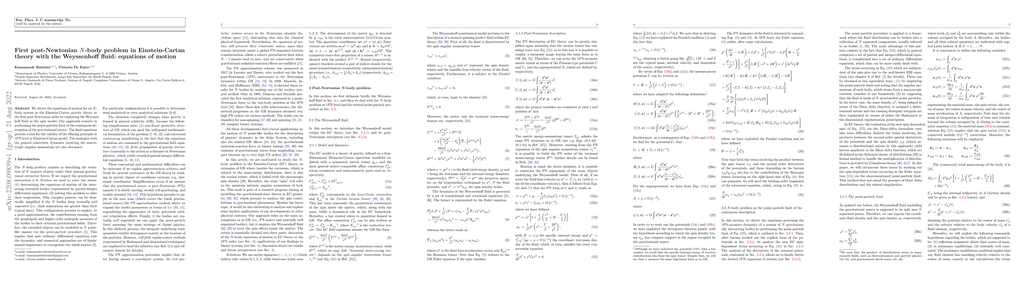 Thumbnail for First post-Newtonian $N$-body problem in Einstein-Cartan theory with the
  Weyssenhoff fluid: equations of motion