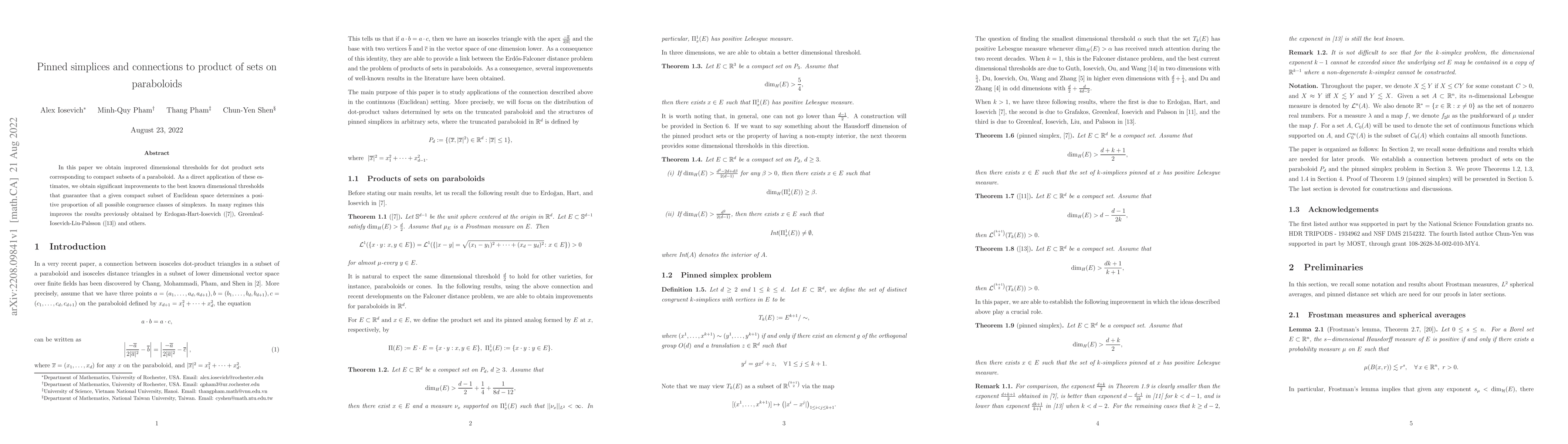 Thumbnail for Pinned simplices and connections to product of sets on paraboloids