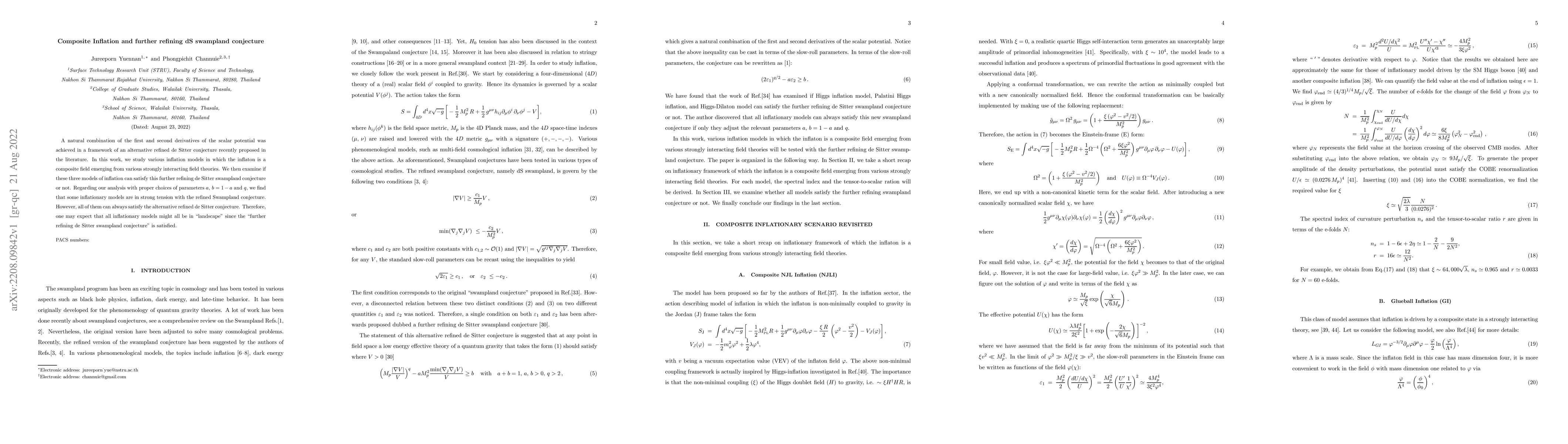 Thumbnail for Composite Inflation and further refining dS swampland conjecture