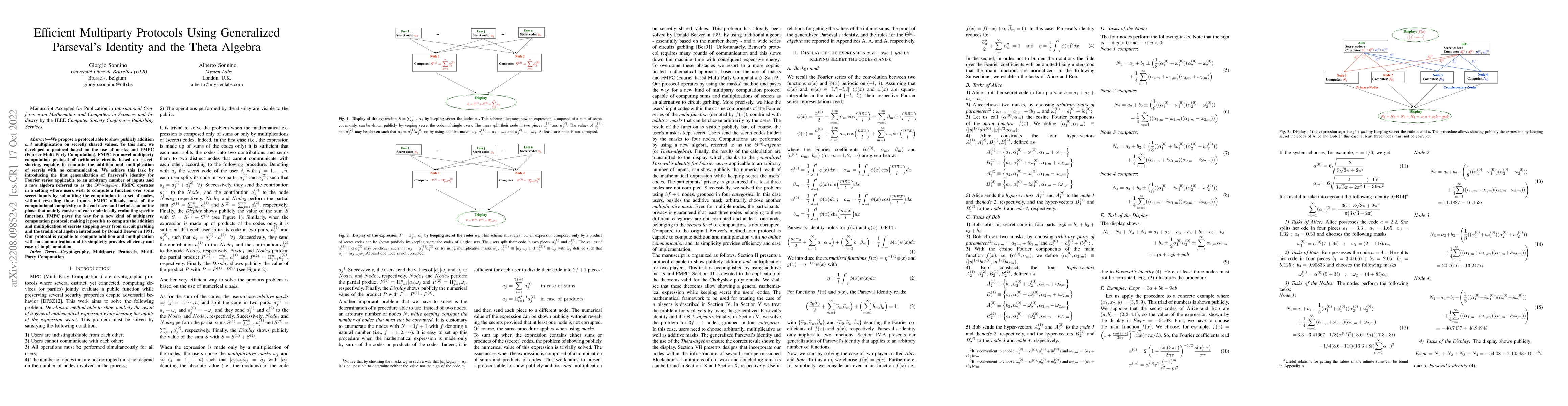 Thumbnail for Efficient Multiparty Protocols Using Generalized Parseval's Identity and
  the Theta Algebra