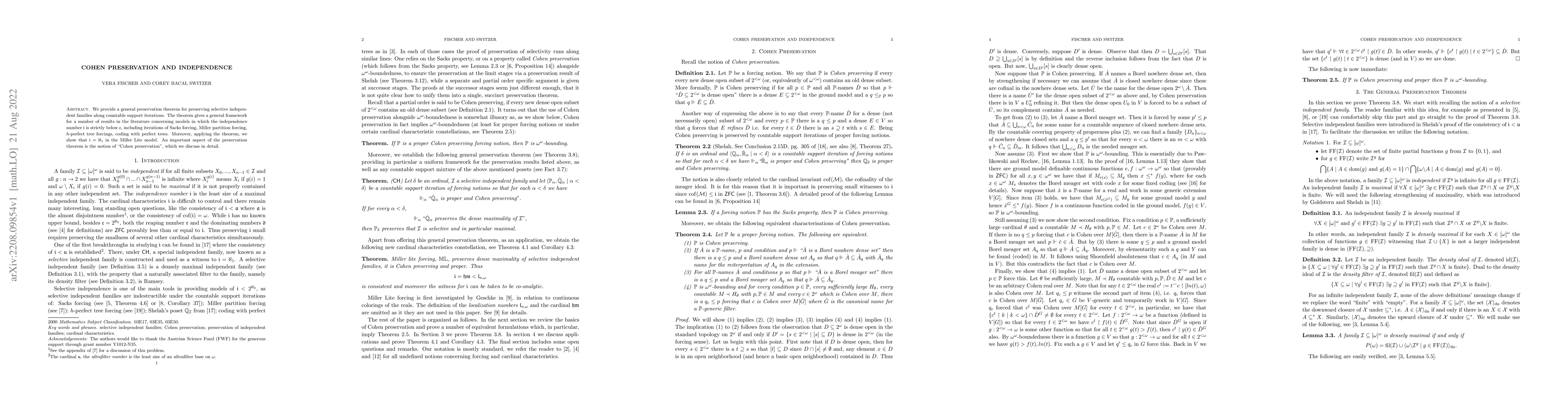 Thumbnail for Cohen Preservation and Independence