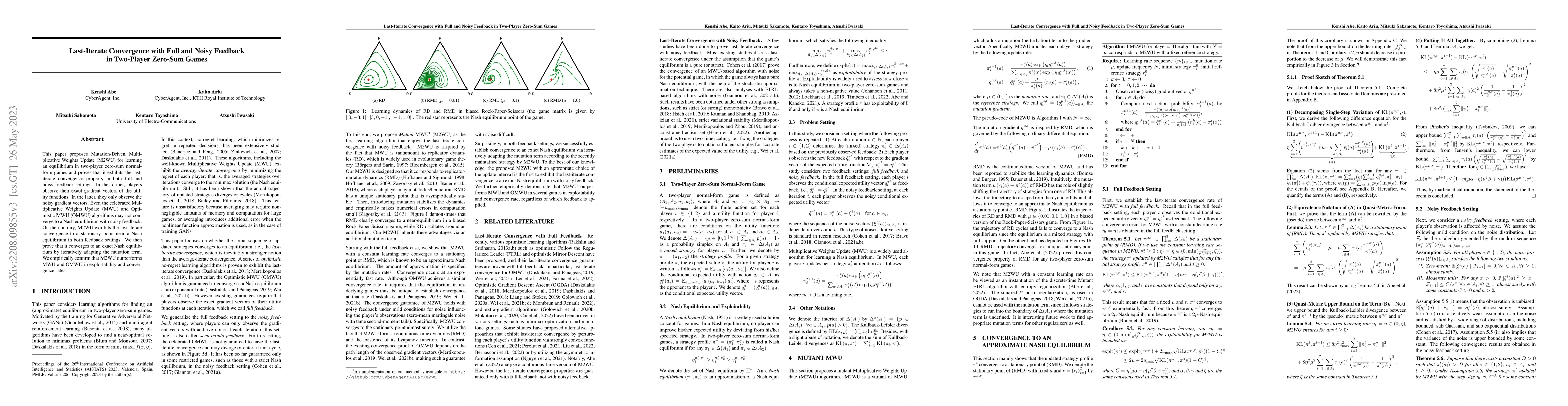 Thumbnail for Last-Iterate Convergence with Full and Noisy Feedback in Two-Player
  Zero-Sum Games