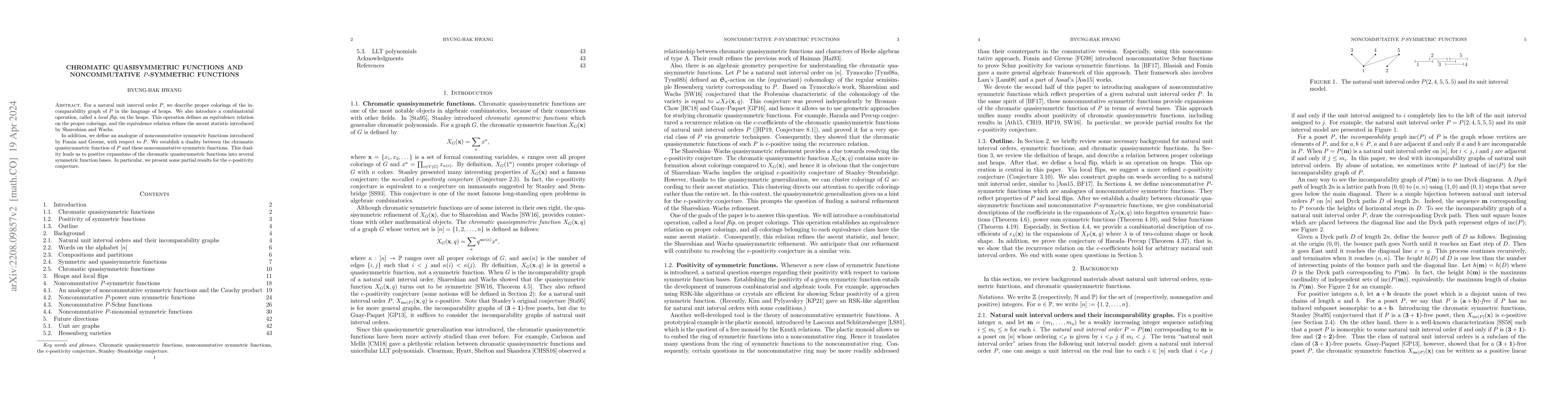 Thumbnail for Chromatic quasisymmetric functions and noncommutative $P$-symmetric
  functions