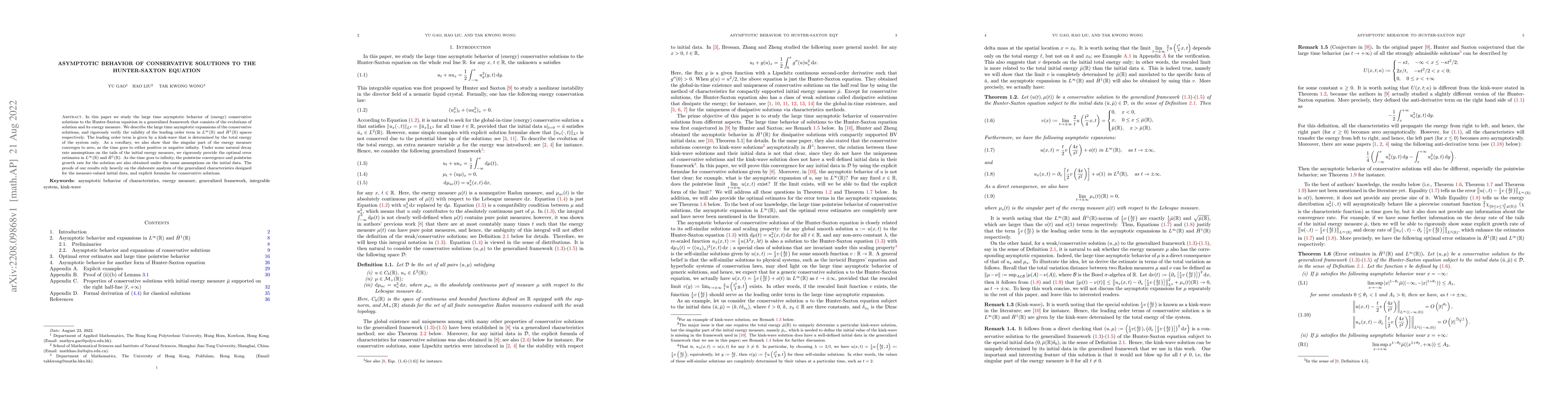 Thumbnail for Asymptotic behavior of conservative solutions to the Hunter-Saxton
  equation