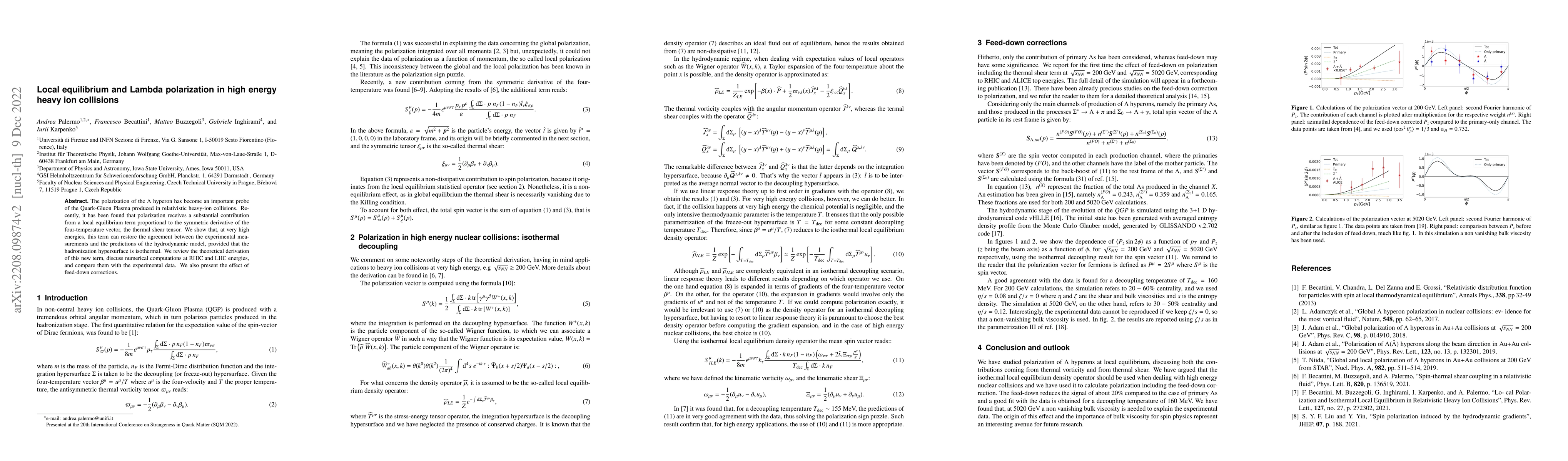 Thumbnail for Local equilibrium and Lambda polarization in high energy heavy ion
  collisions