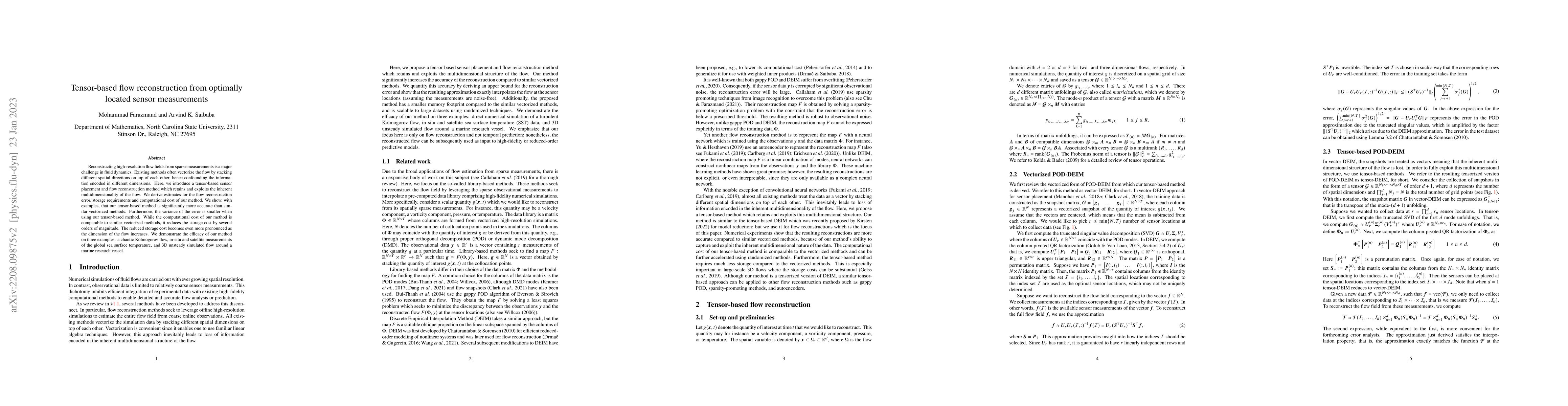 Thumbnail for Tensor-based flow reconstruction from optimally located sensor
  measurements