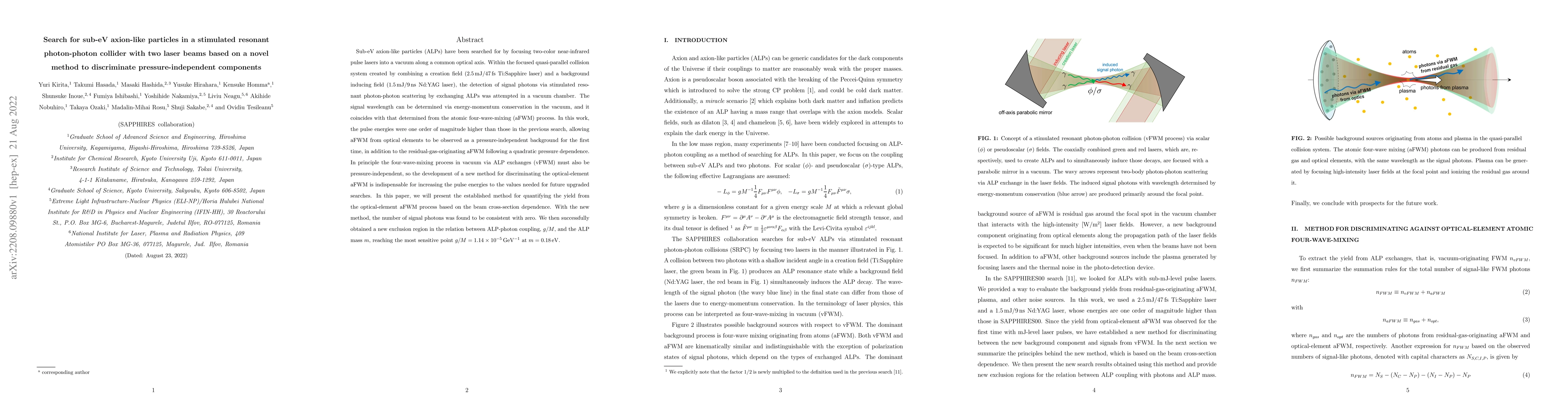 Thumbnail for Search for sub-eV axion-like particles in a stimulated resonant
  photon-photon collider with two laser beams based on a novel method to
  discriminate pressure-independent components
