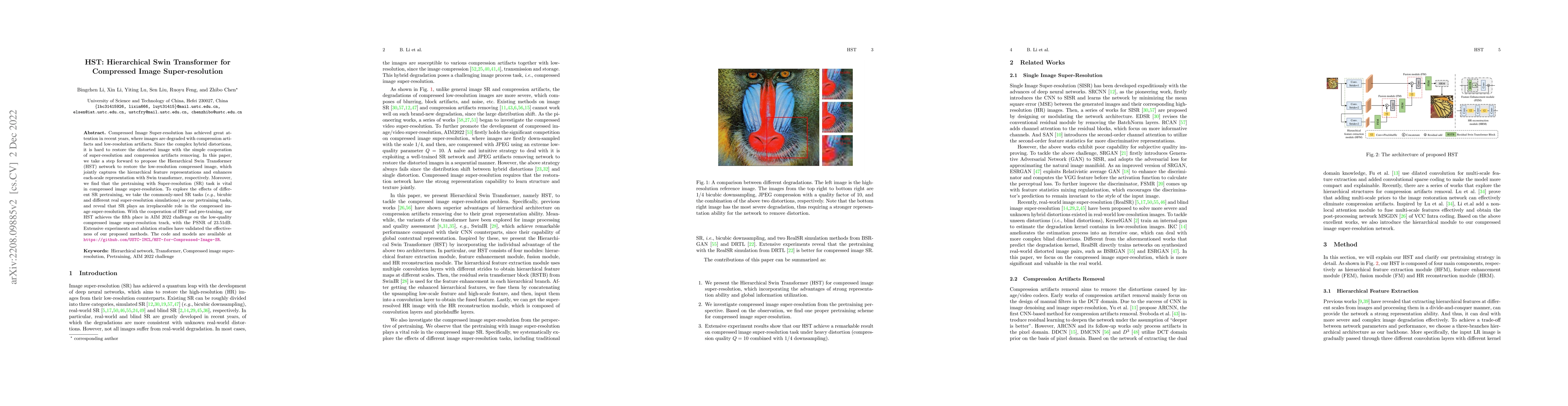 Thumbnail for HST: Hierarchical Swin Transformer for Compressed Image Super-resolution