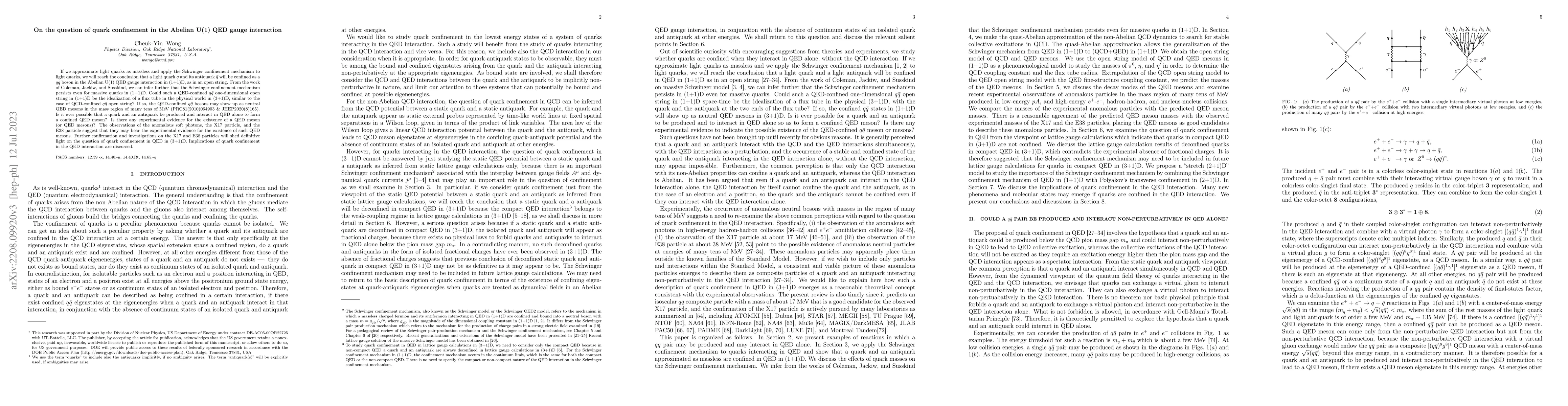 Thumbnail for On the question of quark confinement in the Abelian U(1) QED gauge
  interaction