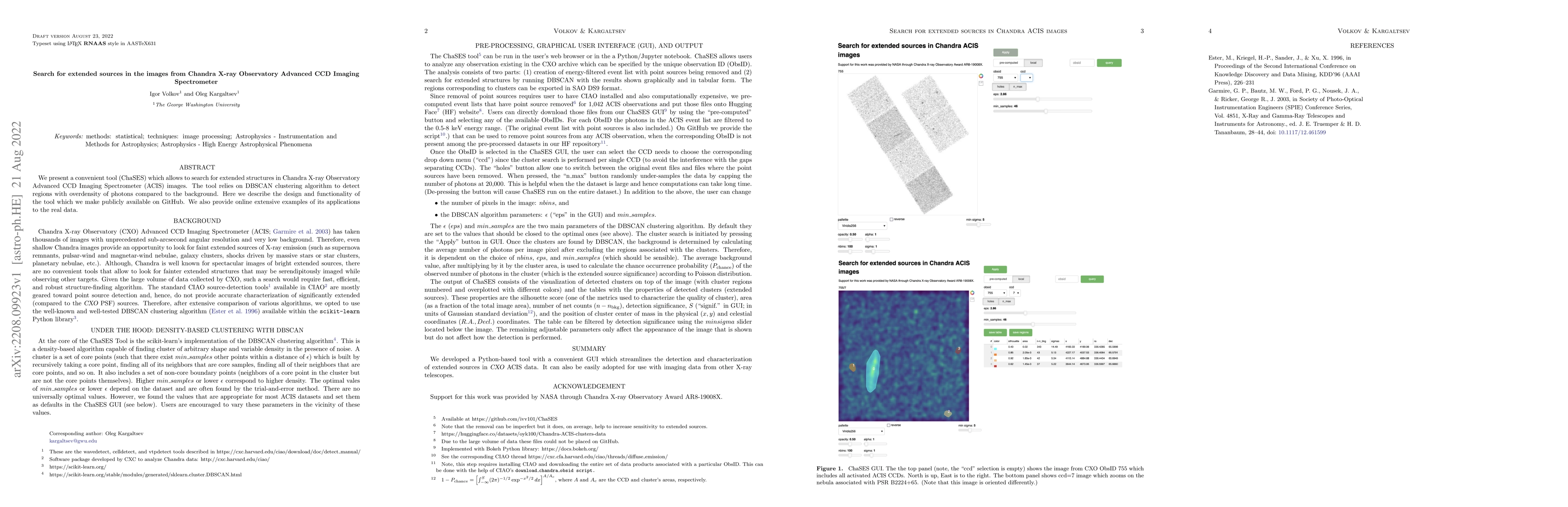 Thumbnail for Search for extended sources in the images from Chandra X-ray Observatory
  Advanced CCD Imaging Spectrometer