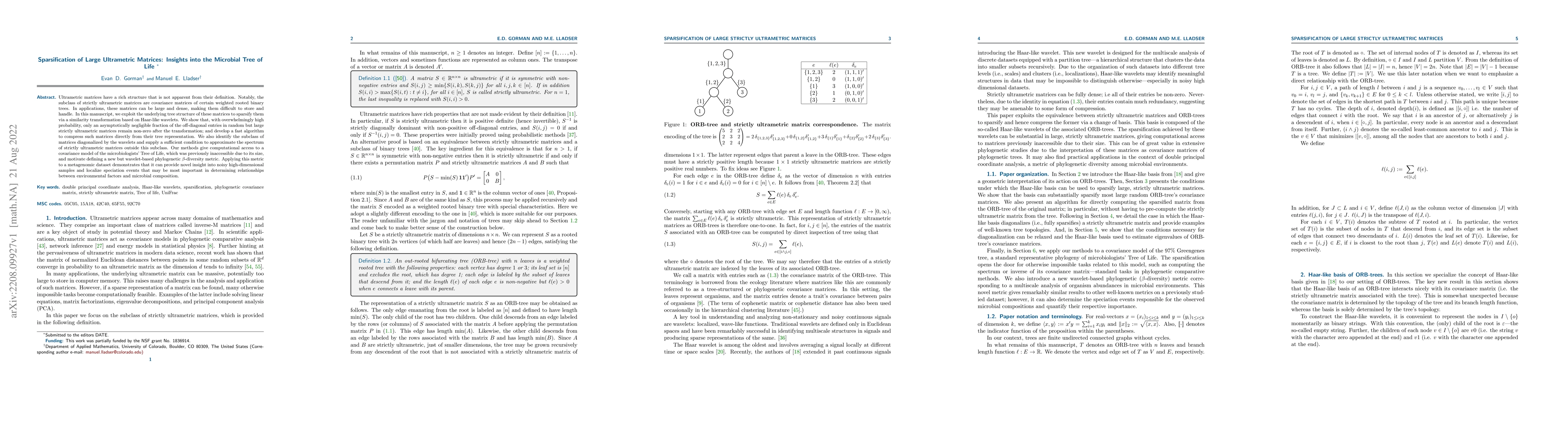 Thumbnail for Sparsification of Large Ultrametric Matrices: Insights into the
  Microbial Tree of Life