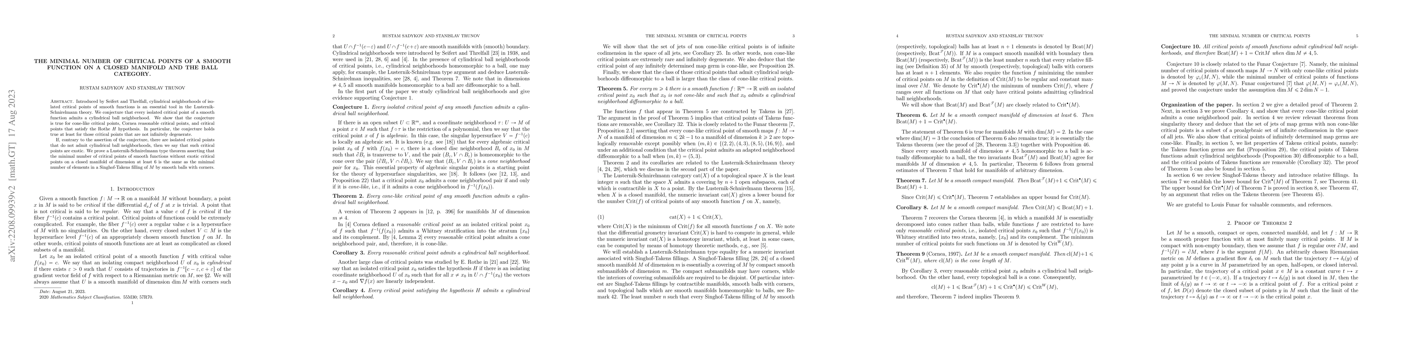 Thumbnail for The minimal number of critical points of a smooth function on a closed
  manifold and the ball category