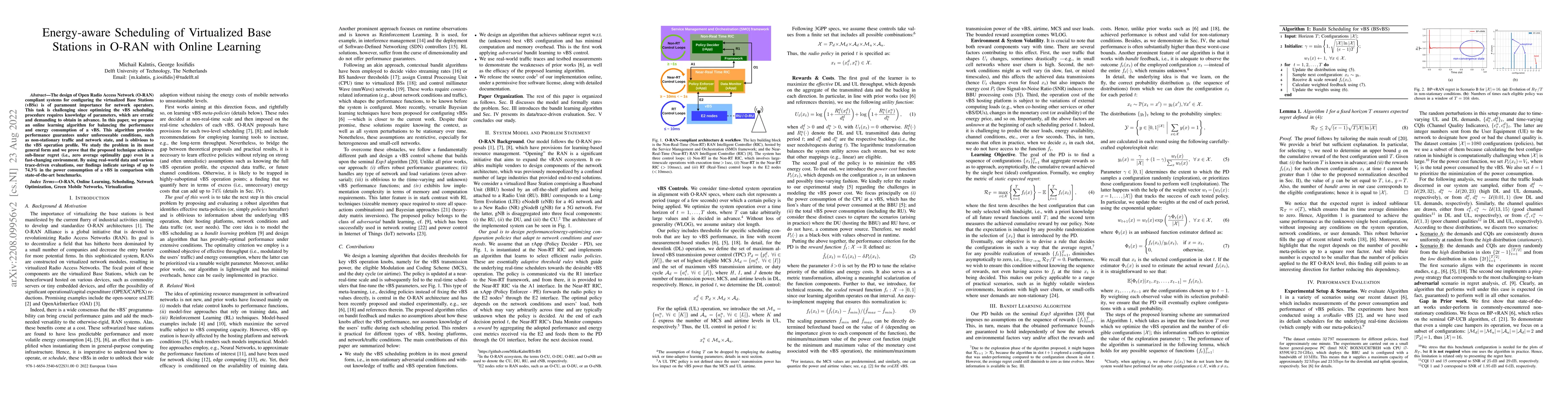 Thumbnail for Energy-aware Scheduling of Virtualized Base Stations in O-RAN with
  Online Learning