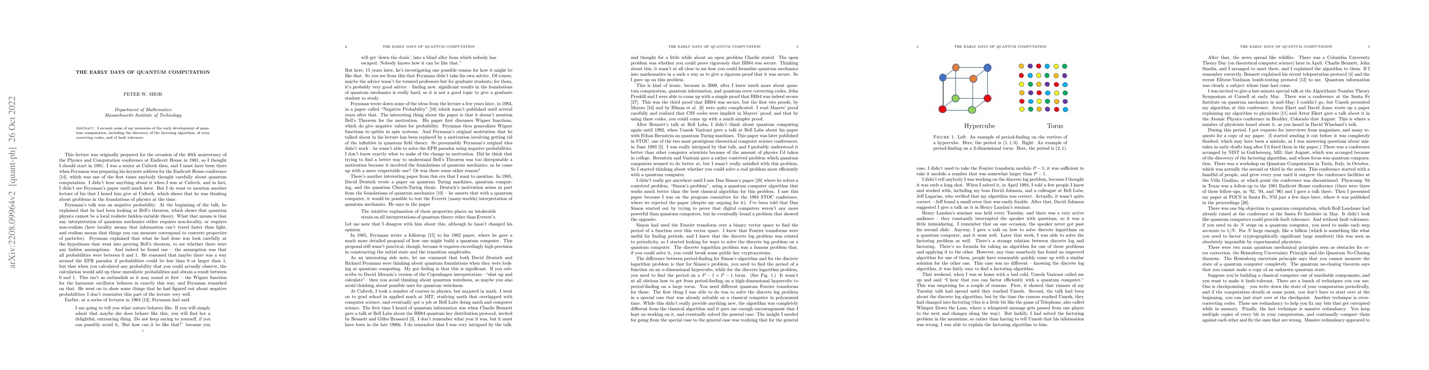 Thumbnail for The Early Days of Quantum Computation
