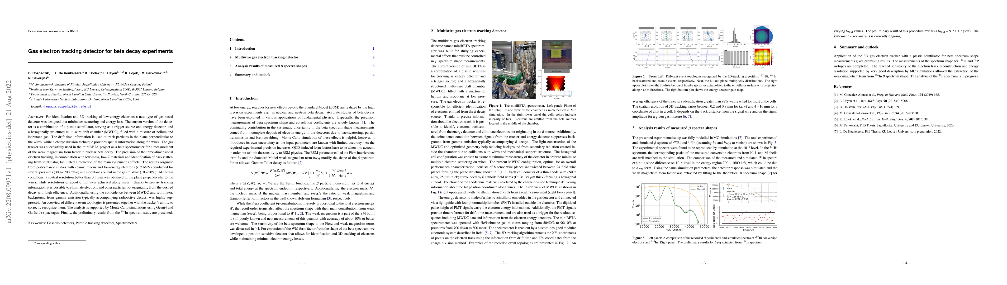 Thumbnail for Gas electron tracking detector for beta decay experiments