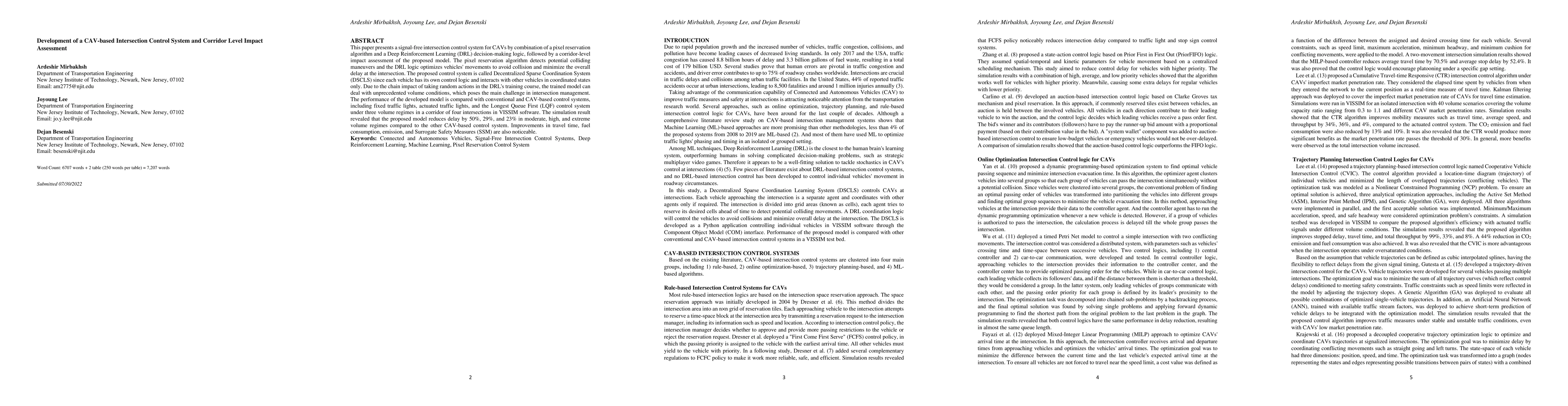 Thumbnail for Development of a CAV-based Intersection Control System and Corridor
  Level Impact Assessment