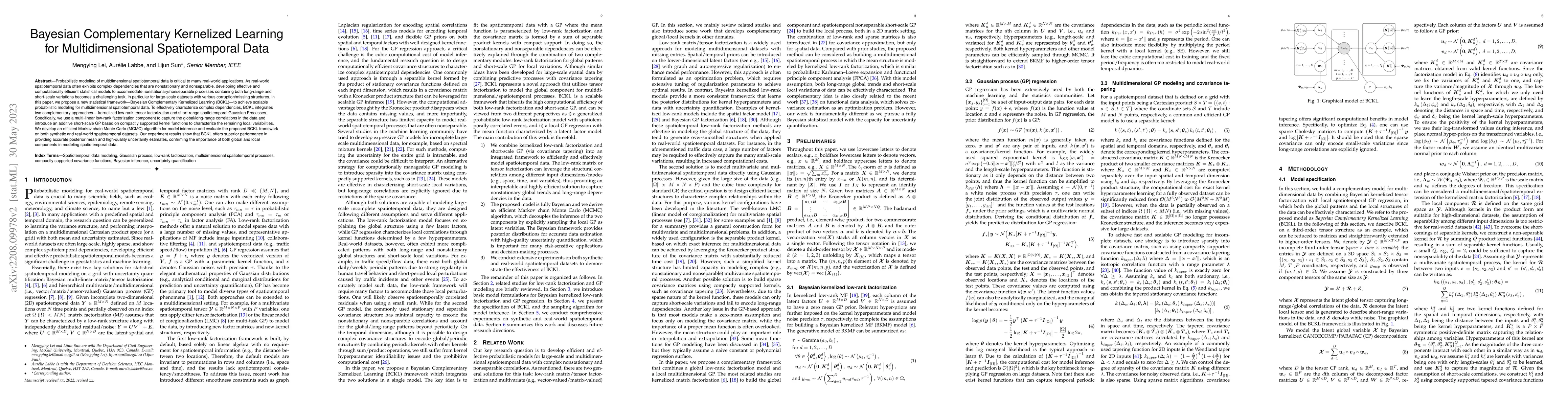 Thumbnail for Bayesian Complementary Kernelized Learning for Multidimensional
  Spatiotemporal Data