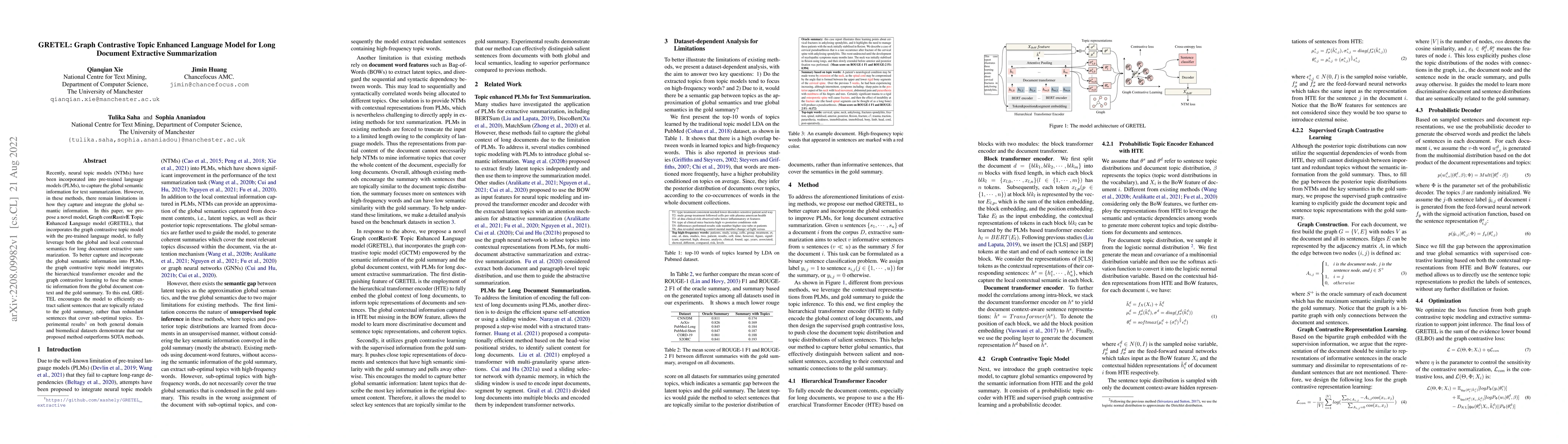 Thumbnail for GRETEL: Graph Contrastive Topic Enhanced Language Model for Long
  Document Extractive Summarization