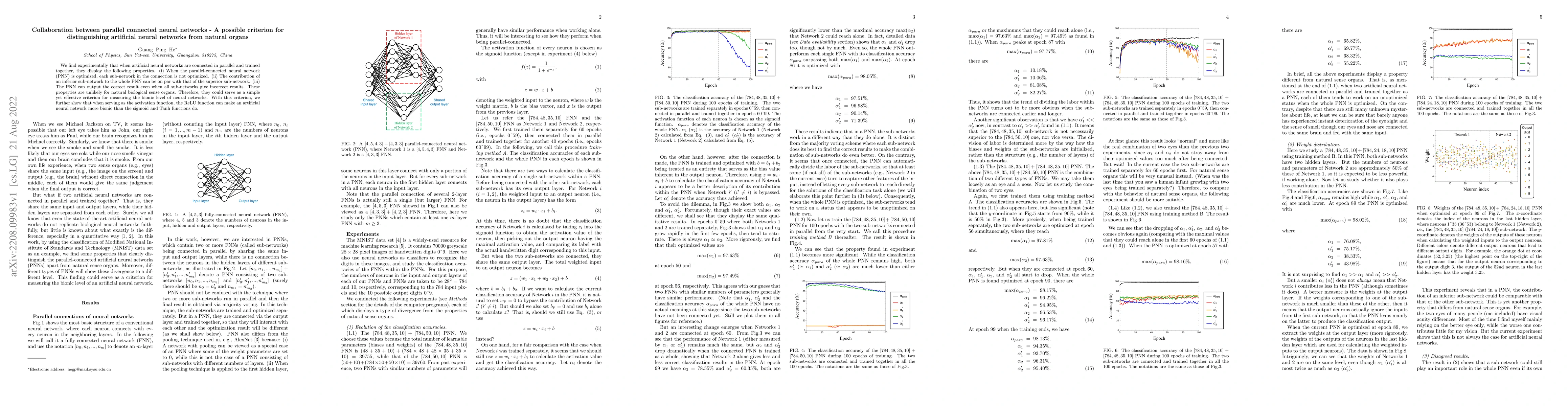 Thumbnail for Collaboration between parallel connected neural networks -- A possible
  criterion for distinguishing artificial neural networks from natural organs