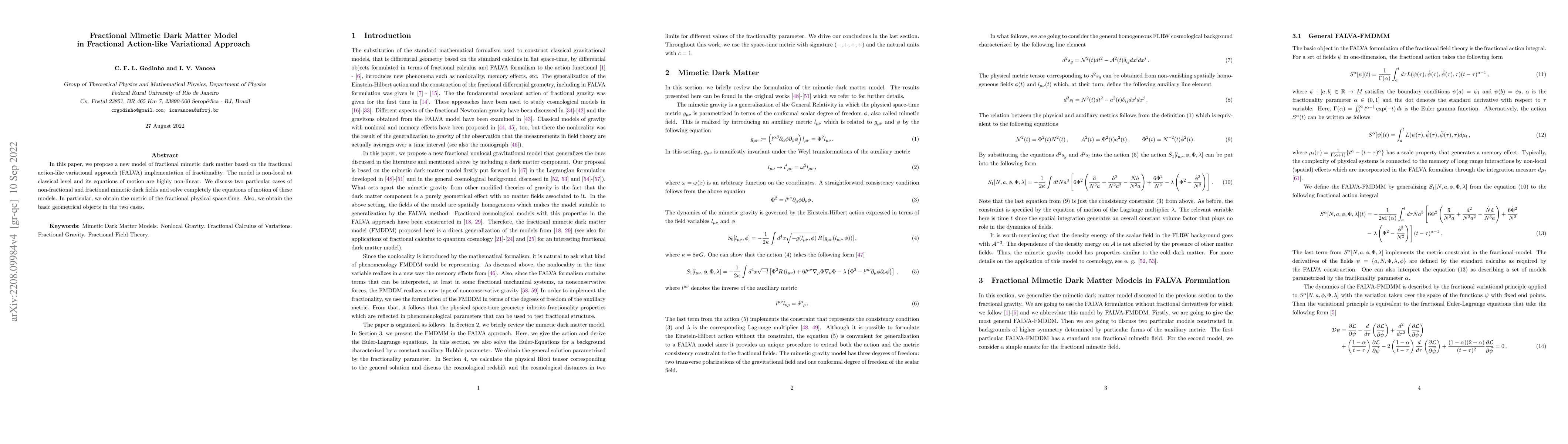Thumbnail for Fractional Mimetic Dark Matter Model in Fractional Action-like
  Variational Approach