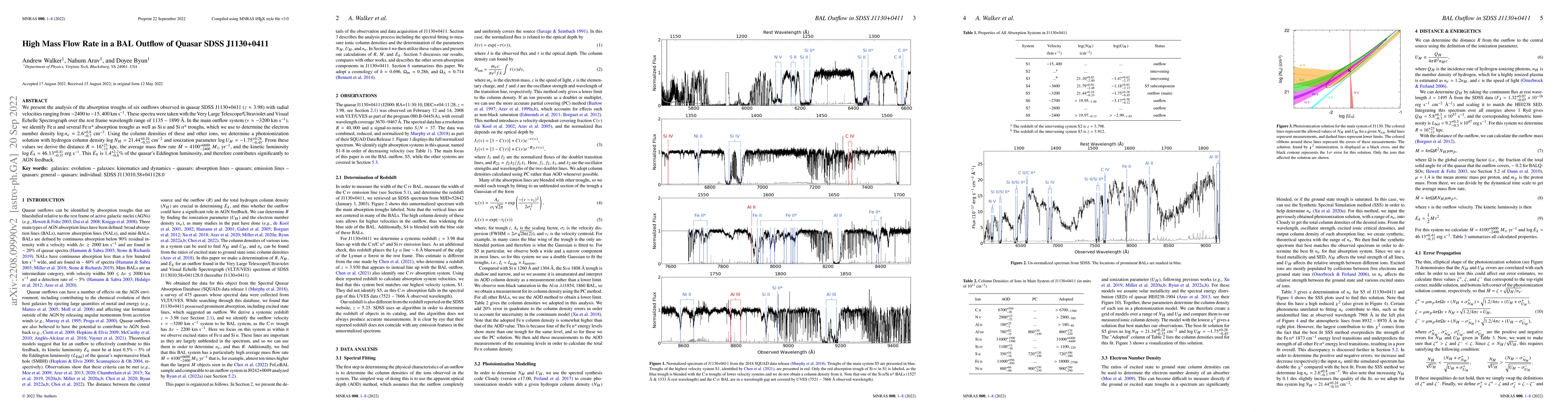 Thumbnail for High Mass Flow Rate in a BAL Outflow of Quasar SDSS J1130+0411