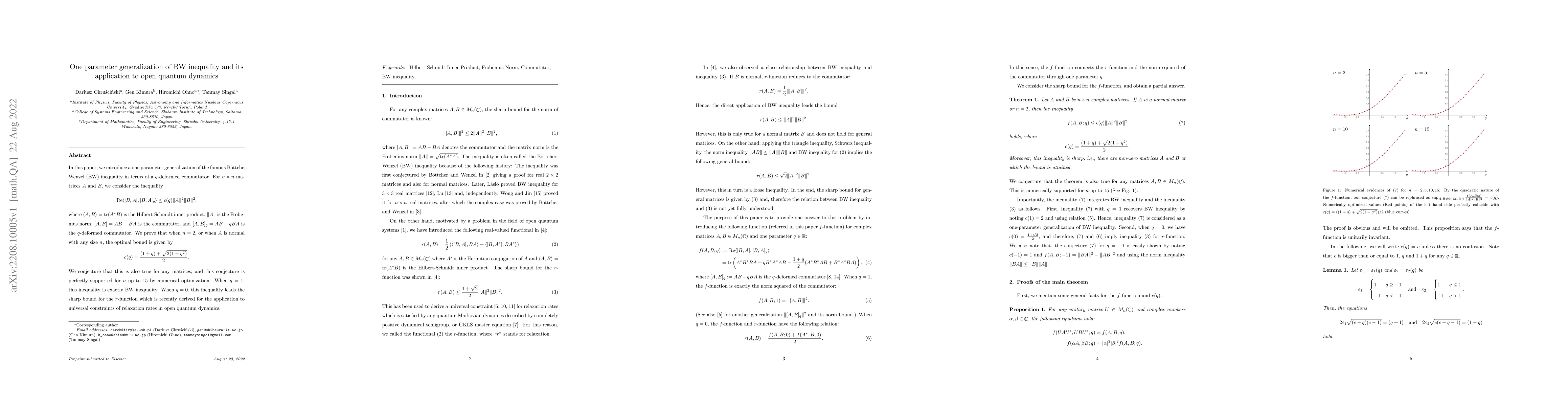 Thumbnail for One parameter generalization of BW inequality and its application to
  open quantum dynamics