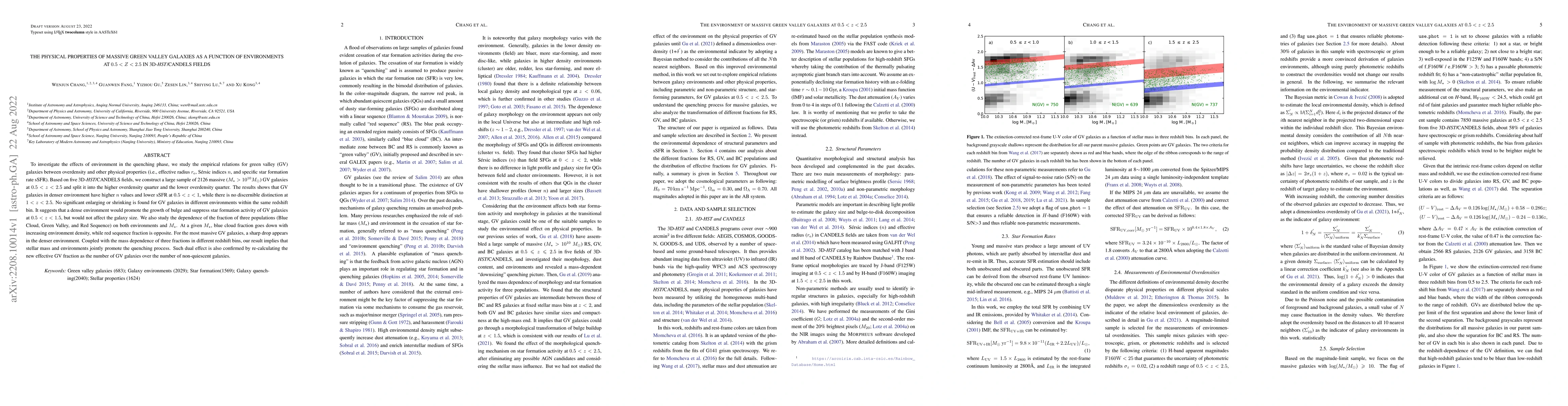 Thumbnail for The physical properties of massive green valley galaxies as a function
  of environments at $0.5<z<2.5$ in 3D-\textit{HST}/CANDELS fields