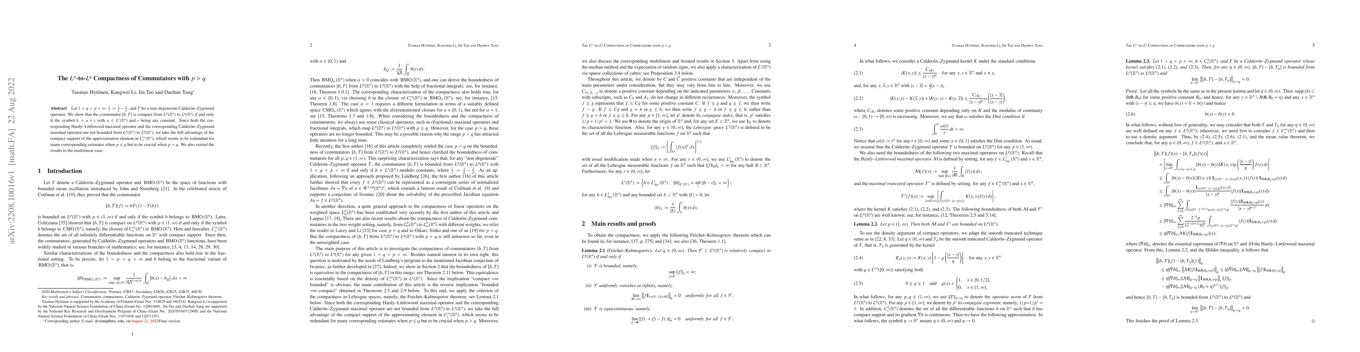 Thumbnail for The $L^p$-to-$L^q$ Compactness of Commutators with $p>q$