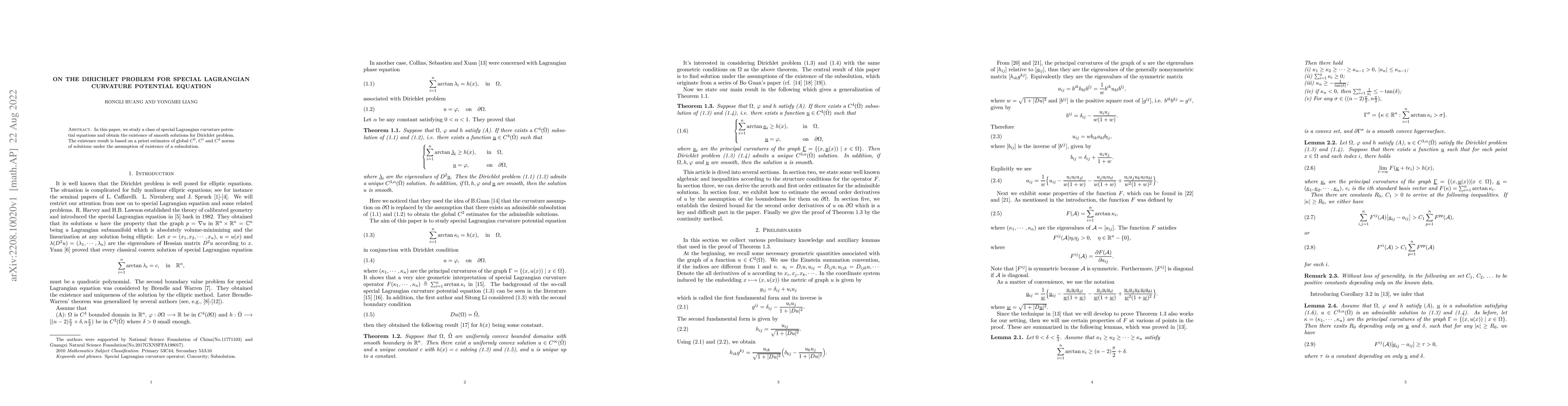 Thumbnail for On the Dirichlet problem for special Lagrangian curvature potential
  equation