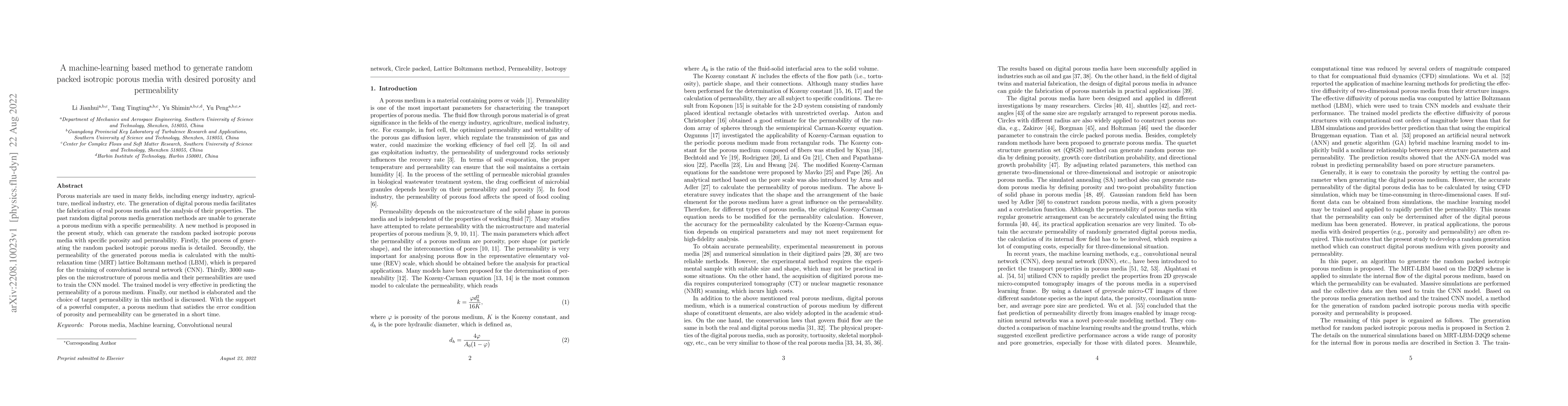 Thumbnail for A machine learning based method to generate random packed isotropic
  porous media with desired porosity and permeability