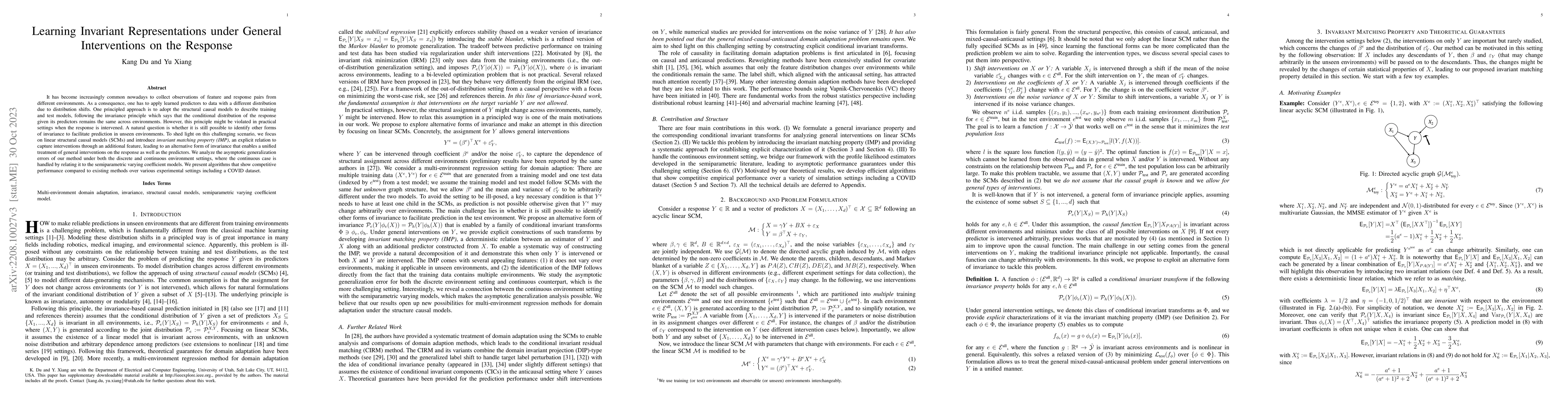 Thumbnail for Learning Invariant Representations under General Interventions on the
  Response