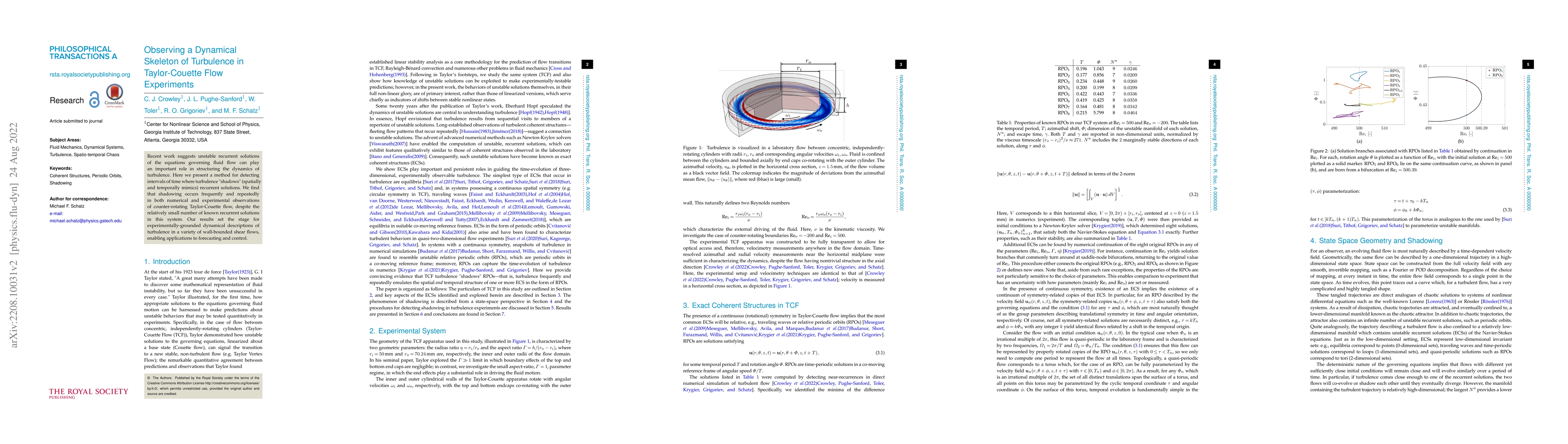 Thumbnail for Observing a Dynamical Skeleton of Turbulence in Taylor-Couette Flow
  Experiments