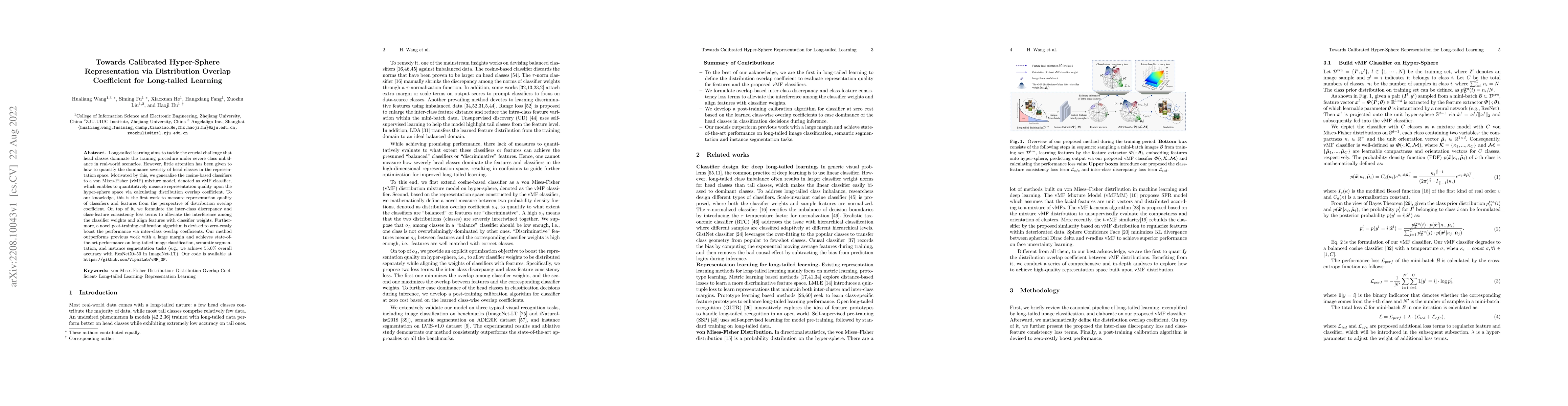 Thumbnail for Towards Calibrated Hyper-Sphere Representation via Distribution Overlap
  Coefficient for Long-tailed Learning