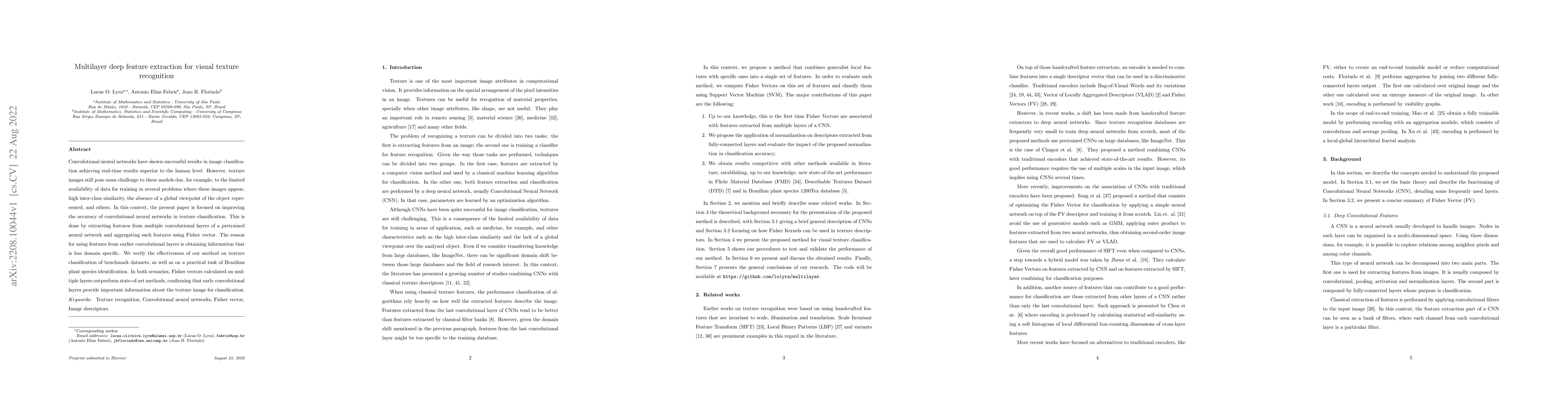 Thumbnail for Multilayer deep feature extraction for visual texture recognition