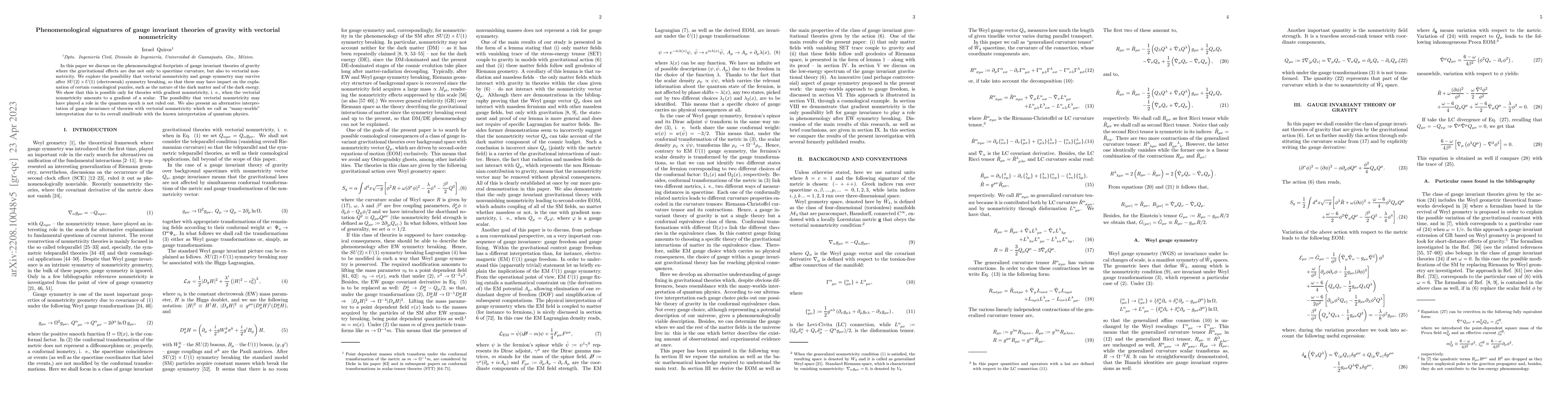 Thumbnail for Phenomenological signatures of gauge invariant theories of gravity with
  vectorial nonmetricity